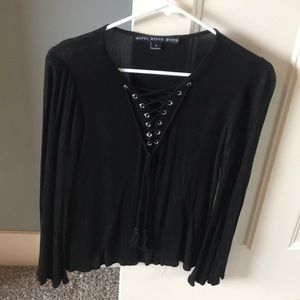 Black Light Weight String Long Sleeve Top